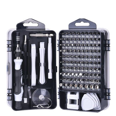 122-piece tool kit for repairing smartphones, laptops, and electronics.