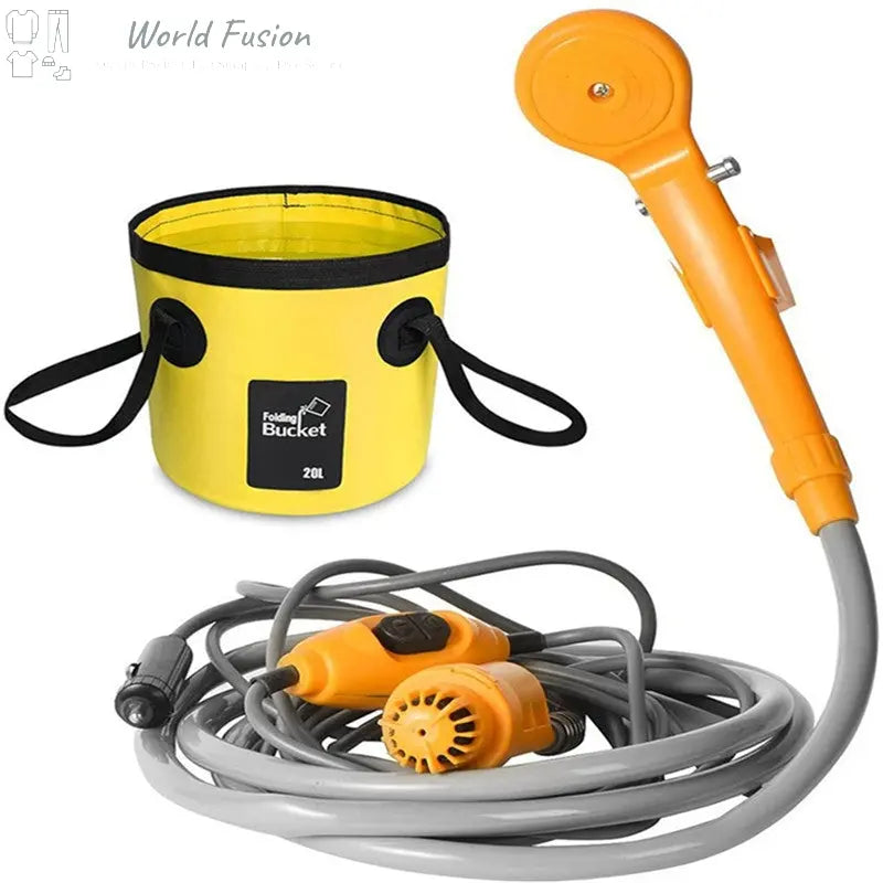 12V Portable Outdoor Shower Head With Folding Bucket World Fusion