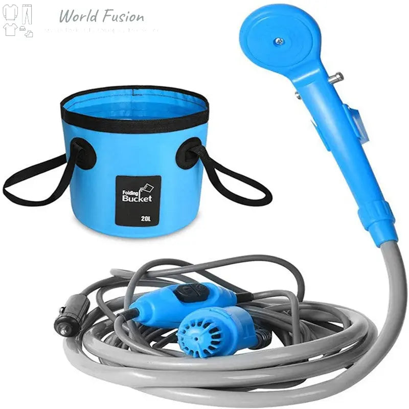 12V Portable Outdoor Shower Head With Folding Bucket World Fusion