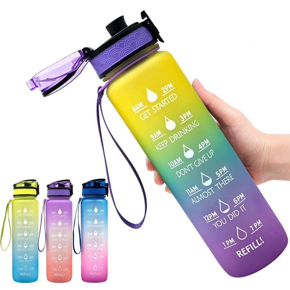 1L Tritan Water Bottle With Time Marker Bounce Cover Motivational Water Bottle Cycling Leakproof Cup For Sports Fitness Bottles - World Fusion