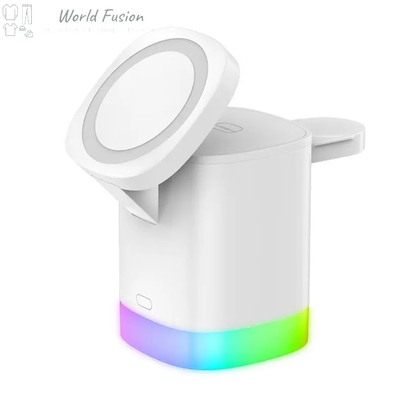 3 In 1 Magnetic Wireless Fast Charger For Smart Phone RGB Ambient Light Charging Station For Airpods IWatch - World Fusion