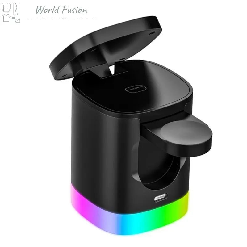 3 In 1 Magnetic Wireless Fast Charger For Smart Phone RGB Ambient Light Charging Station For Airpods IWatch - World Fusion