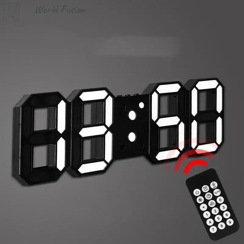 3D Remote Control Black LED Electronic  Hung And Can Stand Wall Clock - World Fusion
