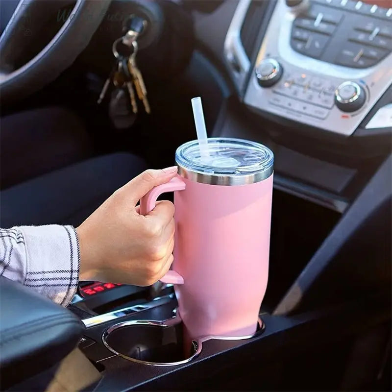 40oz Straw Coffee Insulation Cup With Handle Portable Car Stainless Steel Water Bottle LargeCapacity Travel BPA Free Thermal Mug - World Fusion