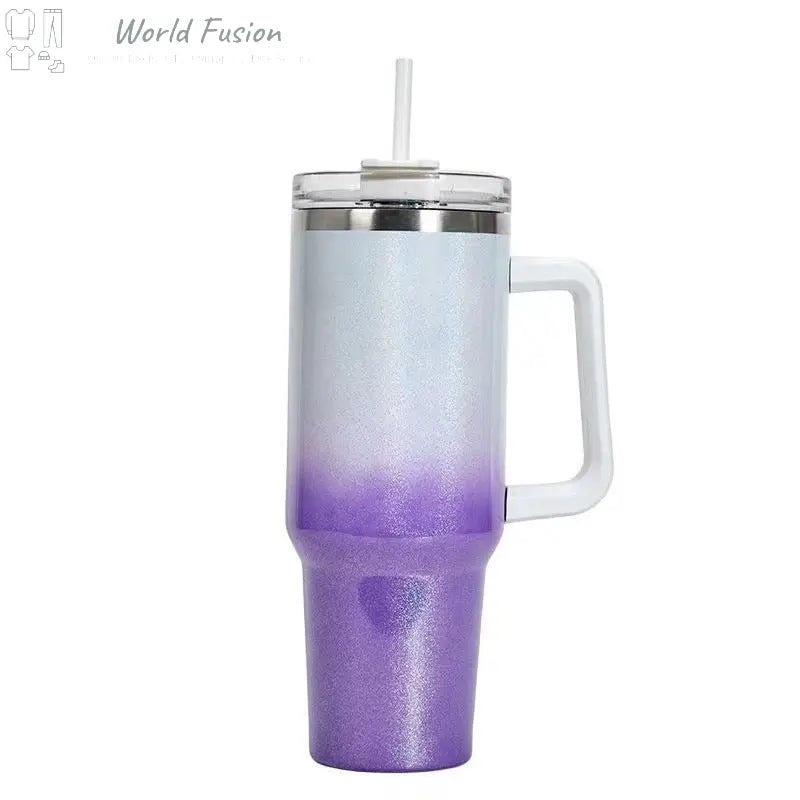 40oz Straw Coffee Insulation Cup With Handle Portable Car Stainless Steel Water Bottle LargeCapacity Travel BPA Free Thermal Mug - World Fusion