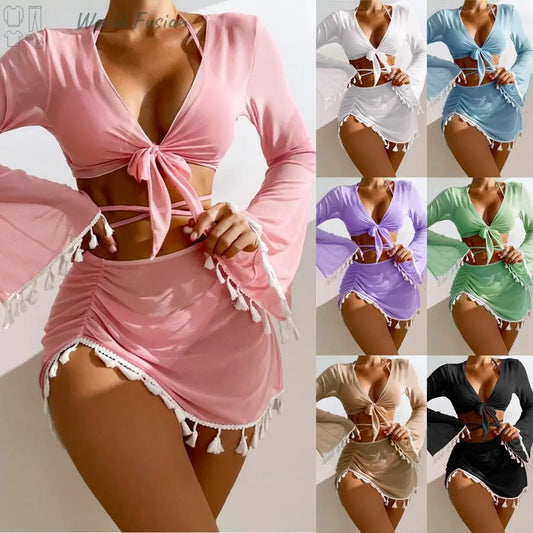 Fashionable 4-Piece Bikini Set with Cover-up