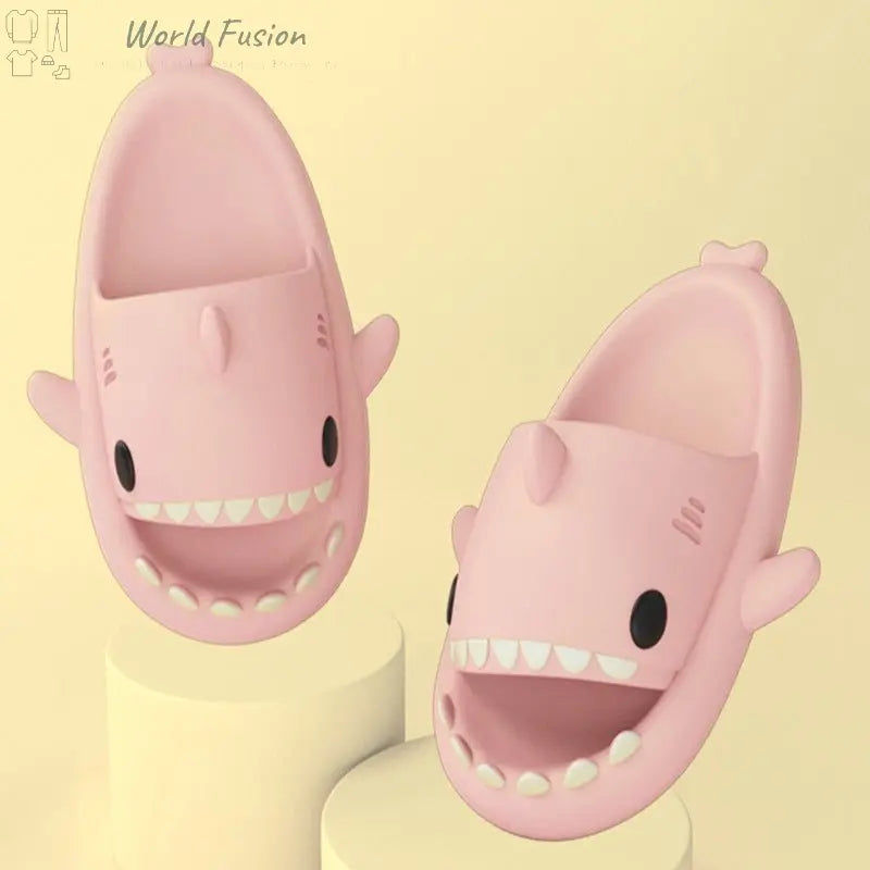 Adult's Slippers Indoor Outdoor Funny Shark Cartoon - World Fusion