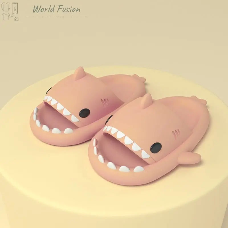 Adult's Slippers Indoor Outdoor Funny Shark Cartoon - World Fusion