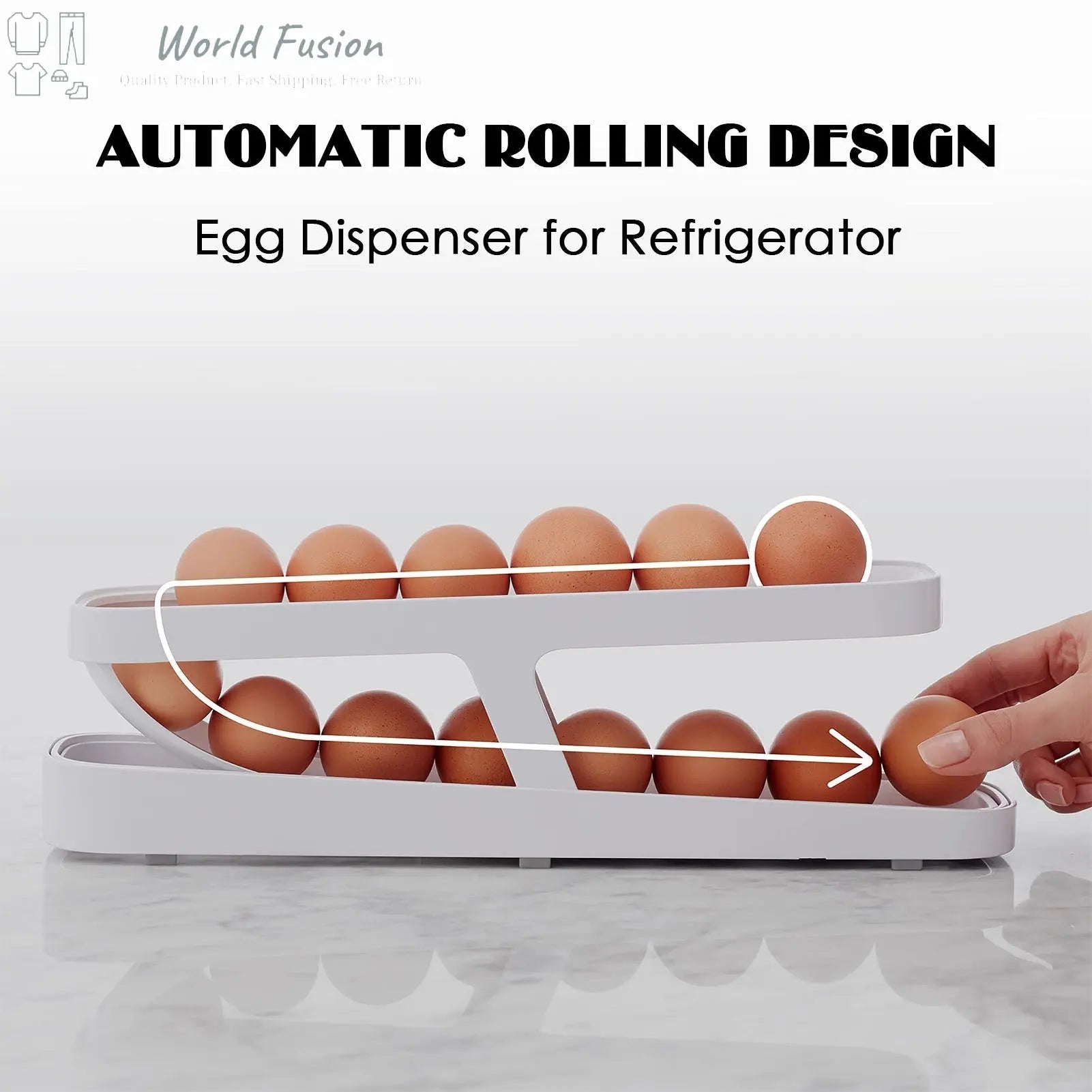 Automatic Scrolling Egg Rack Holder Storage Box Egg Basket Container Organizer Rolldown Refrigerator Egg Dispenser For Kitchen Gadgets - World Fusion