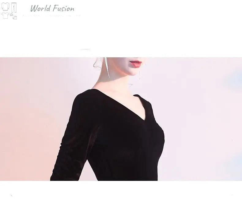 Black Evening Dress Women Noble Elegant And Slim - World Fusion