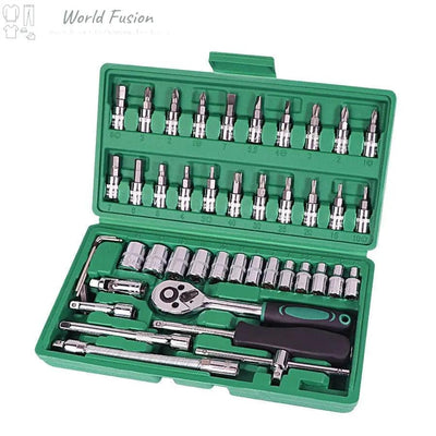 Car Repair Tool 46pcs Inch Socket Set Car Repair Tool Ratchet Torque Wrench Combo Tools Kit Auto Repairing Tool Set - World Fusion