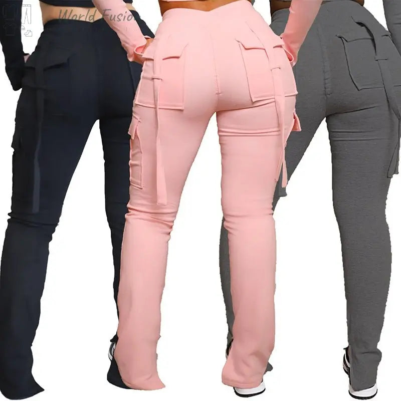 Cargo Pants With Pockets High Waist Drawstring Wide Leg Straight Trousers For Women Overalls - World Fusion