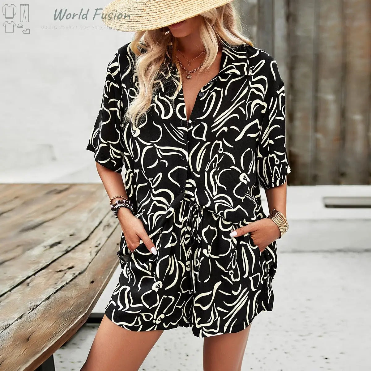 Casual Printed Summer Suit Set - World Fusion
