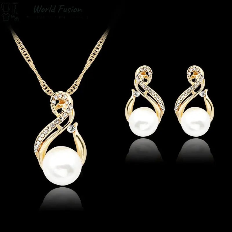 Ebay foreign trade explosion necklace, pearl necklace, earring set, Japanese and Korean popular evening necklace, bride photography accessories - World Fusion