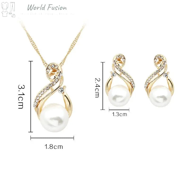 Ebay foreign trade explosion necklace, pearl necklace, earring set, Japanese and Korean popular evening necklace, bride photography accessories - World Fusion