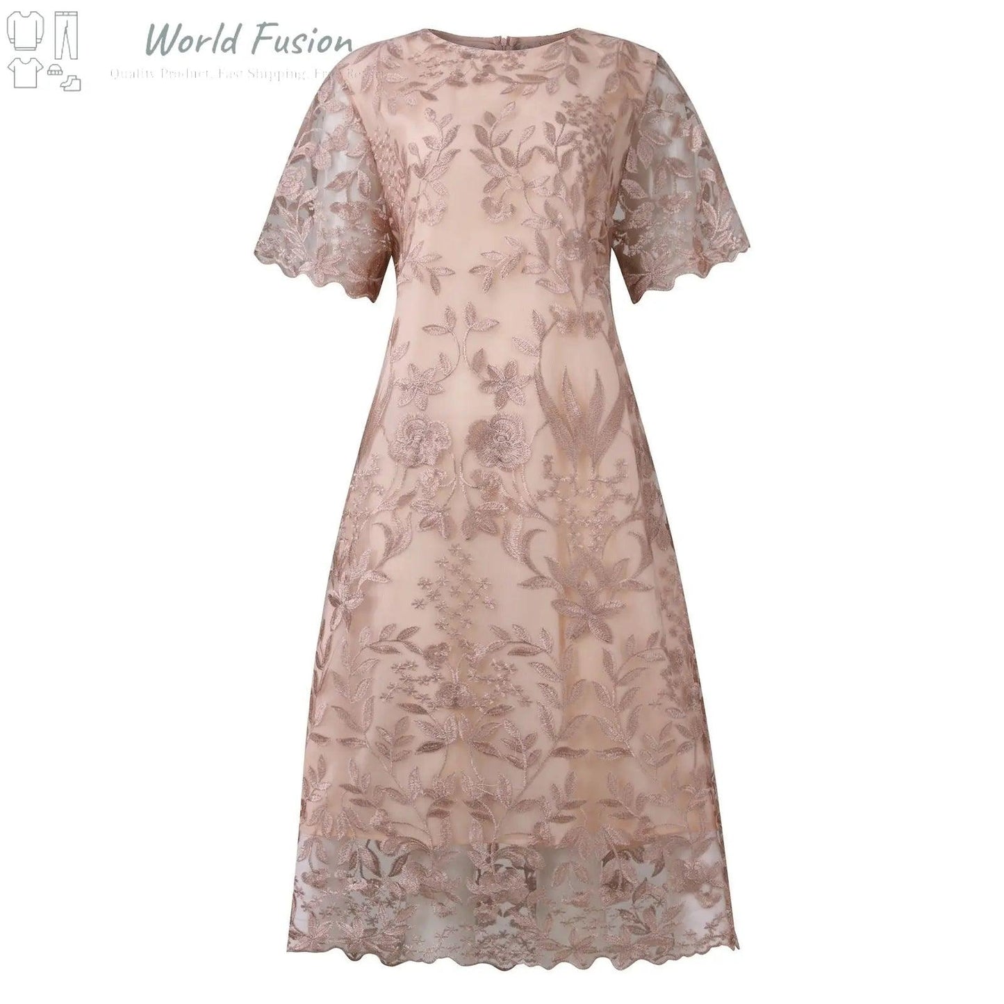 European And American Stitching Embroidered Lace Slim Cocktail Dress - World Fusion