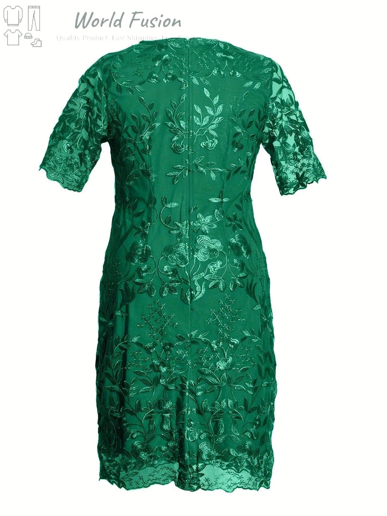 European And American Stitching Embroidered Lace Slim Cocktail Dress - World Fusion