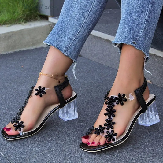 Transparent Square Heel Sandals for Women