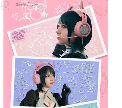 G951 Gaming Headset USB 7.1 Virtual Surround Sound Headsets LED Cat Ear Headphones - World Fusion