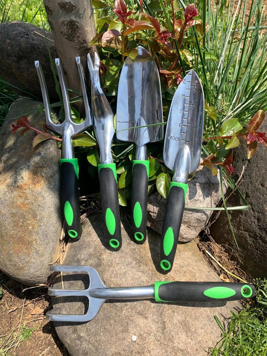 Garden Supplies 9-piece Aluminum Alloy Set, Silicone Two-color Handle Shovel Gardening Tools - World Fusion