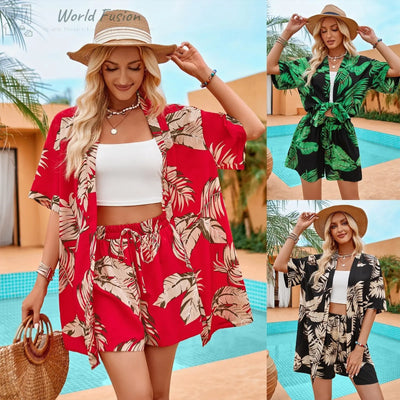 Leaves Print Casual Set - World Fusion