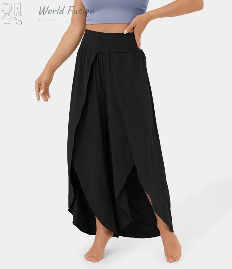 Loose Split Yoga Pants Summer Elastic High Waist Wide Leg Trousers Women's Fashion Versatile Clothing - World Fusion