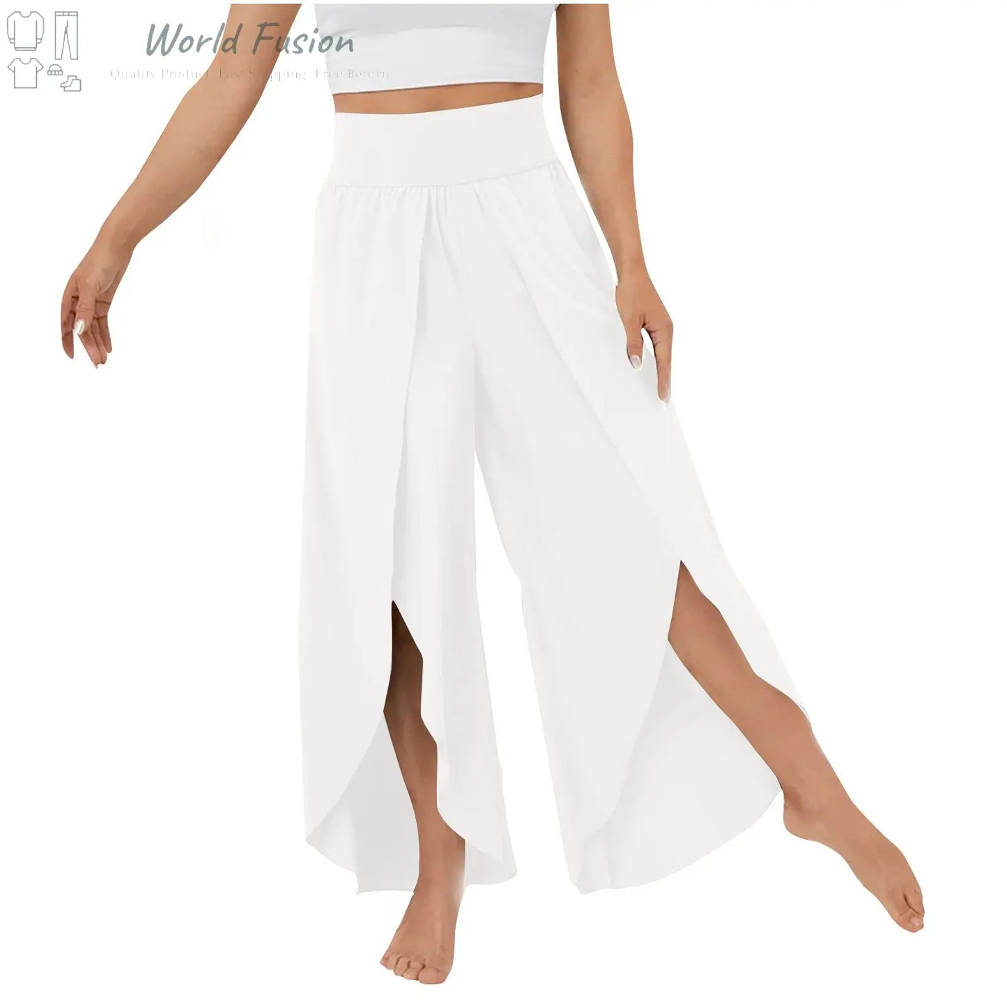 Loose Split Yoga Pants Summer Elastic High Waist Wide Leg Trousers Women's Fashion Versatile Clothing - World Fusion