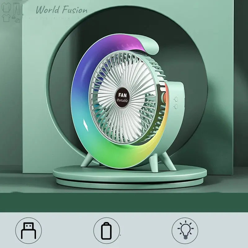 New Bright Night Light Charging Fan Desktop Silent Mini Electric Fan Portable Fan USB - World Fusion