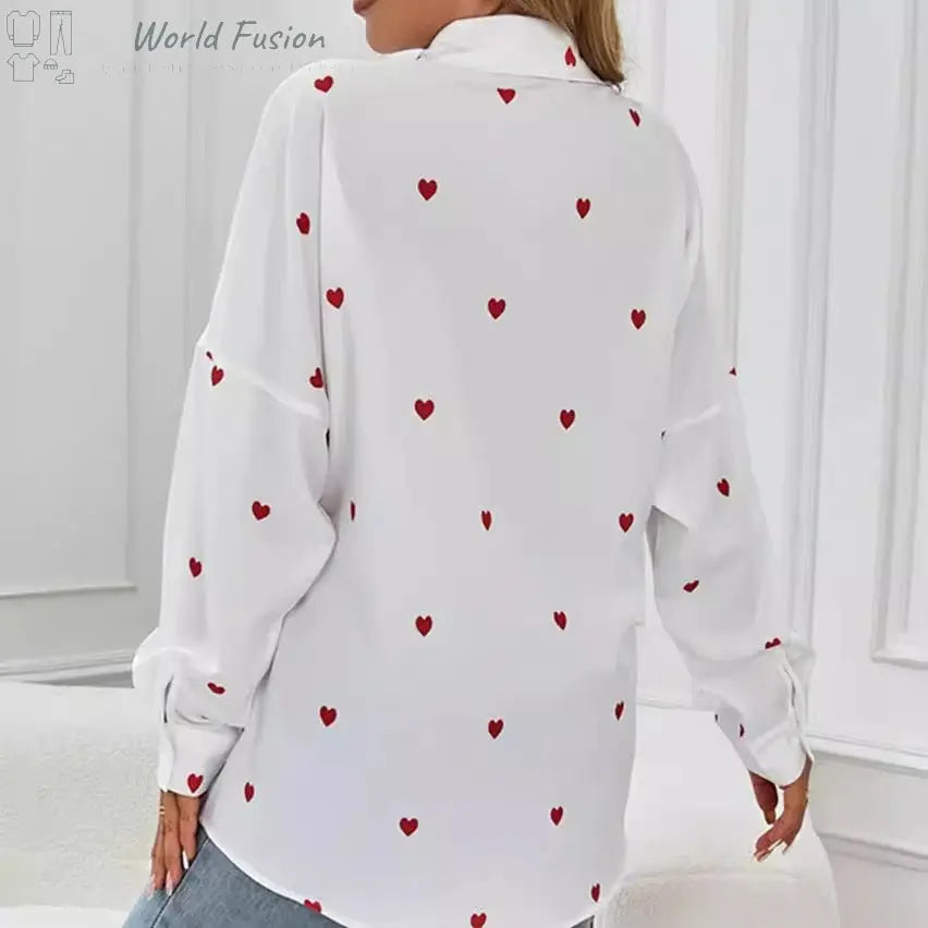 Outside Women's Casual Printed Love Loose Shirt - World Fusion