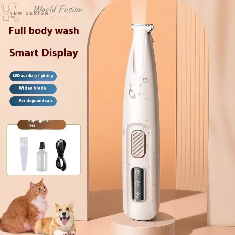 Pets Dog Paw Trimmer With LED Light Fully Waterproof Pet Hair Trimmer With LED Display Dog Clippers For Grooming Widen Blade - World Fusion