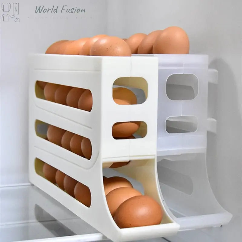 Refrigerator 4-Layer Automatic Egg Roller Sliding Egg Tray Refrigerator Side Door Large Capacity Holder Egg Storage Box Kitchen Gadgets - World Fusion
