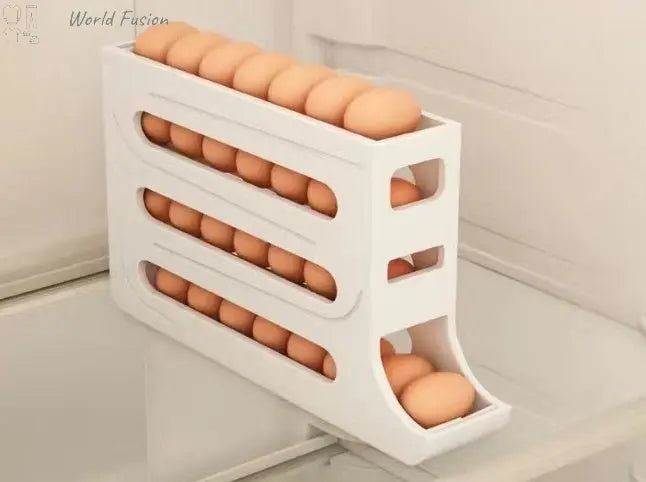 Refrigerator 4-Layer Automatic Egg Roller Sliding Egg Tray Refrigerator Side Door Large Capacity Holder Egg Storage Box Kitchen Gadgets - World Fusion
