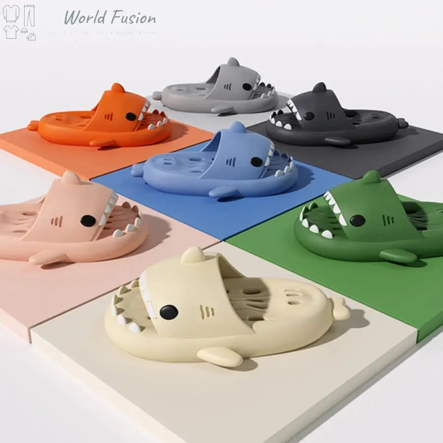 Shark Slippers With Drain Holes Shower Shoes For Women Quick Drying Eva Pool Shark Slides Beach Sandals With Drain Holes - World Fusion