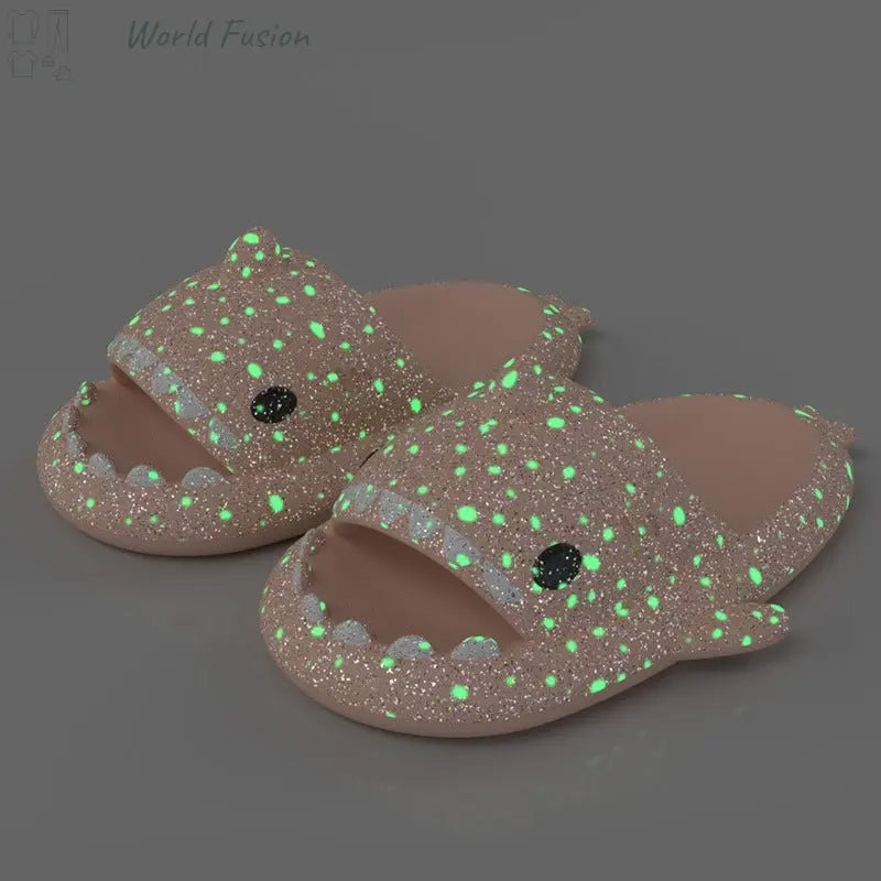 Shark Slippers With Starry Night Light Design Bathroom Slippers Couple House Shoes For Women - World Fusion