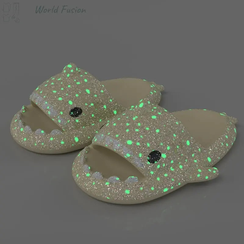 Shark Slippers With Starry Night Light Design Bathroom Slippers Couple House Shoes For Women - World Fusion