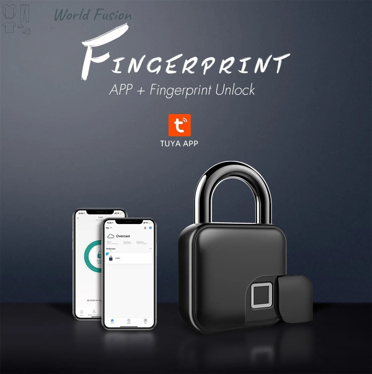 Smart Fingerprint Padlock Bluetooth Dorm Anti-theft Lock Remote - World Fusion