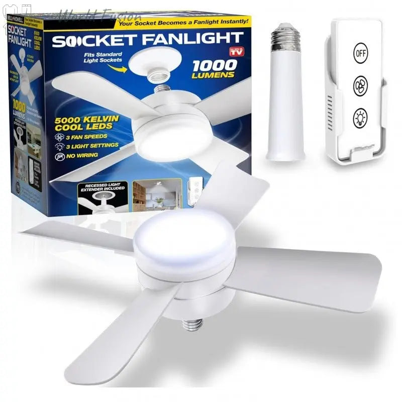 Socket Fan Light With Remote Adjustable Screw Mouth Intelligent Remote Control Integrated LED Fan Light - World Fusion
