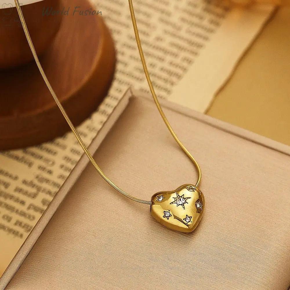 Stainless Steel Irregular Clavicle Chain Heart Shape With Diamond - World Fusion