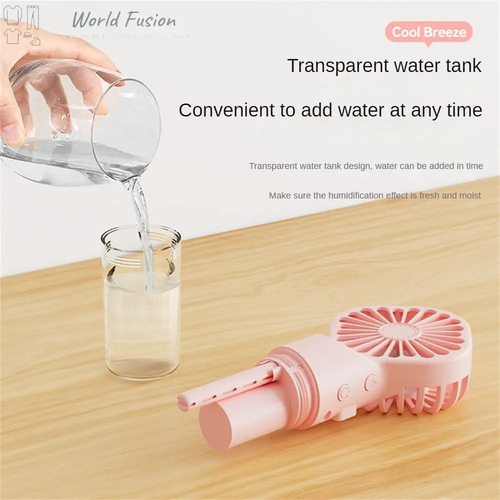 Strong Power Spray Humidification Small Mist Fan Humidification Usb Charging Portable Fan Icy And Refreshing Fan Water Supplement World Fusion