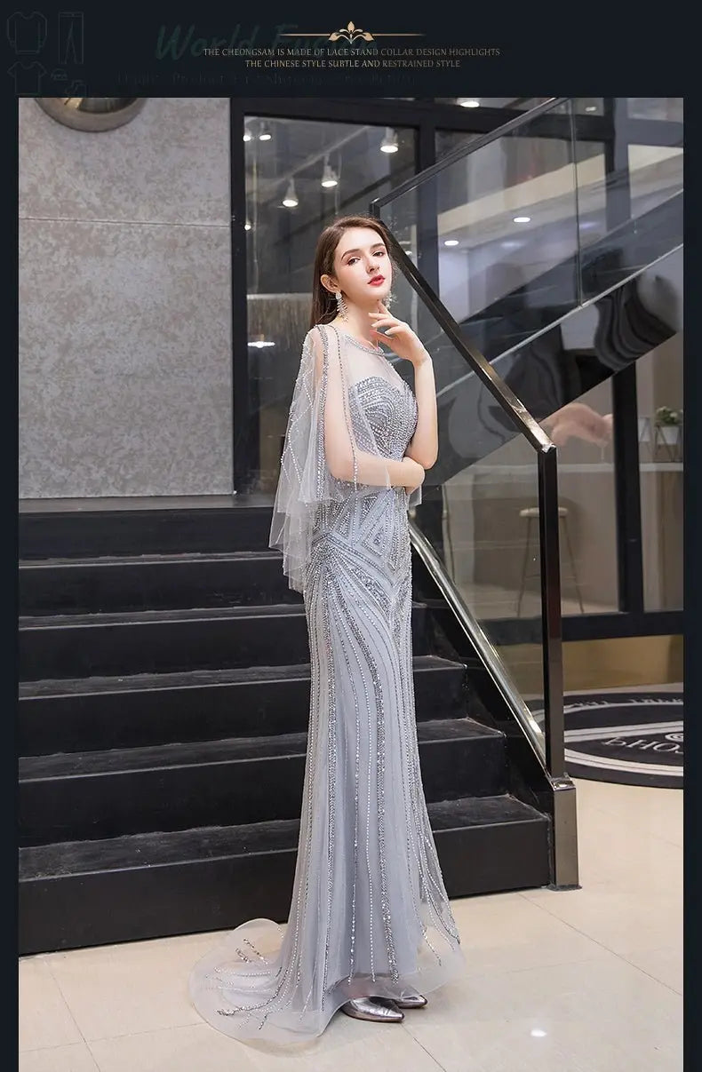 Temperament High-end Bride Fishtail Evening Dress Woman - World Fusion