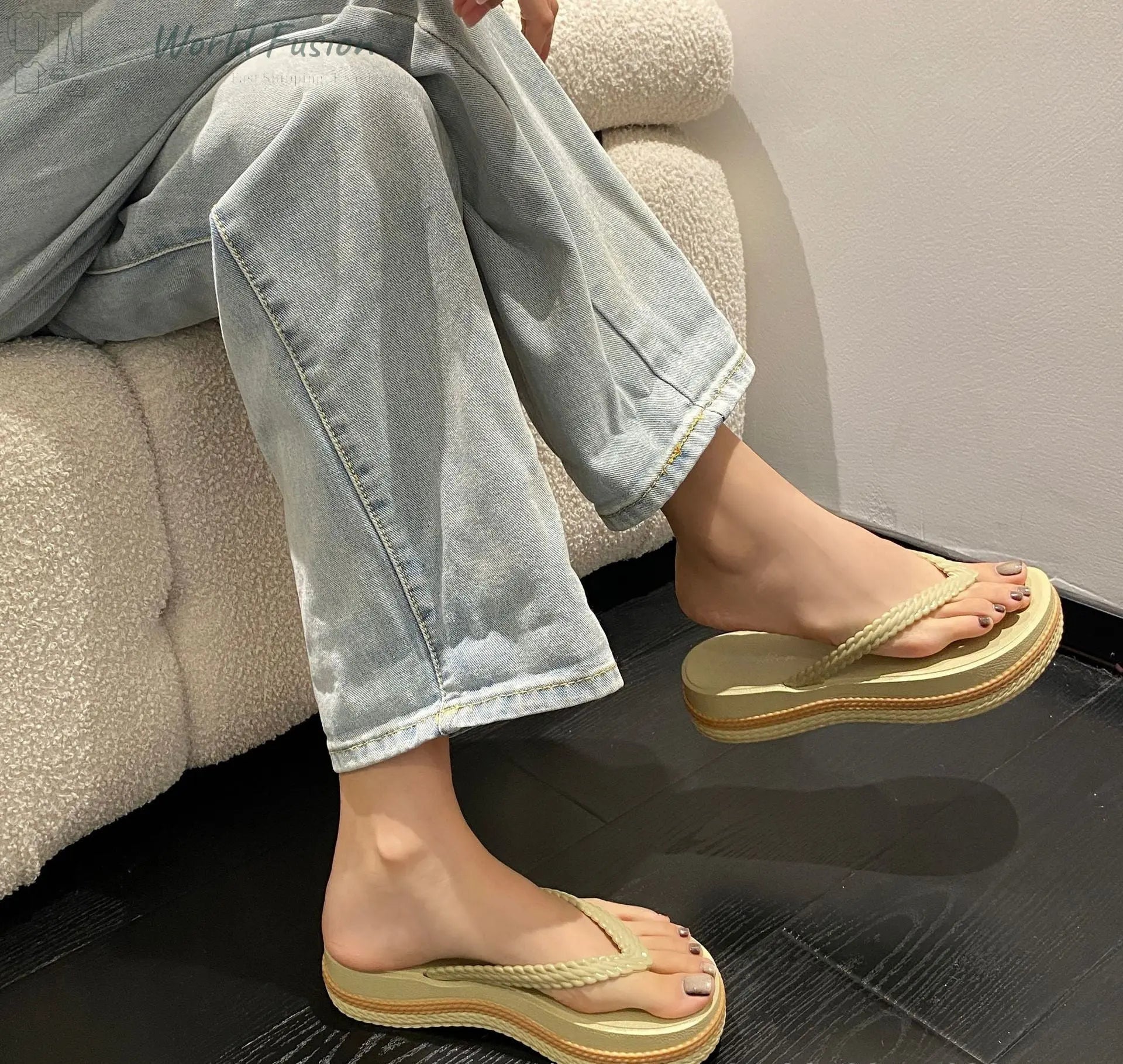 Thick-soled Flip-flops Fashion Outer Wear Color Matching Non-slip - World Fusion