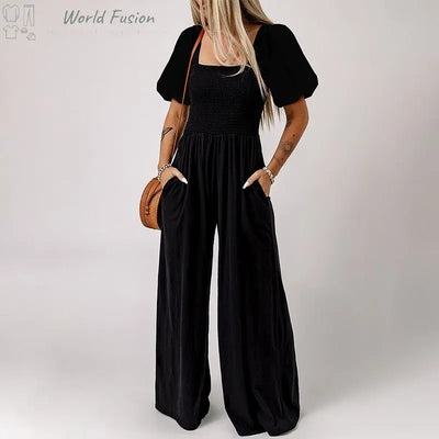 Square Collar Women's Short Sleeve Jumpsuit