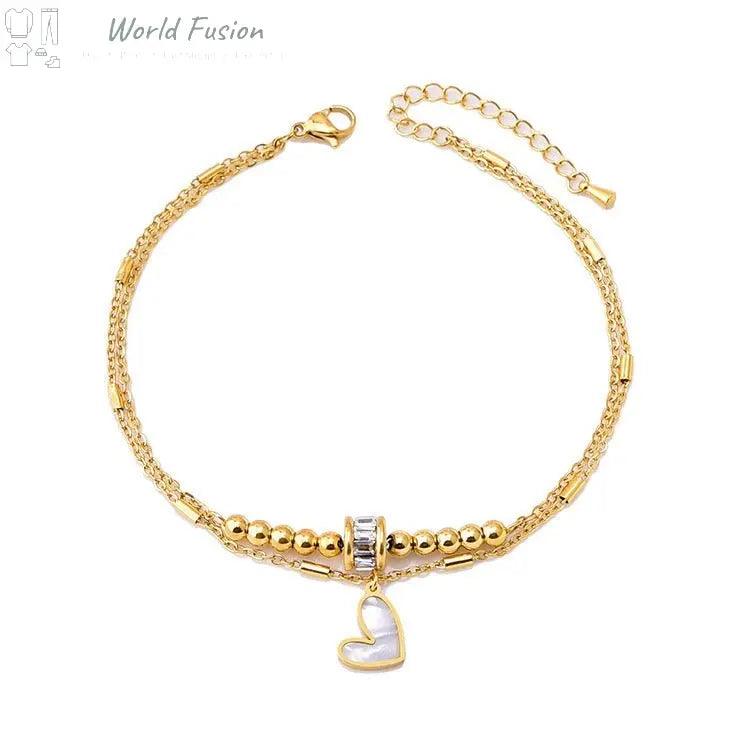 Zircon Transfer Beads Double-circle Anklet - World Fusion