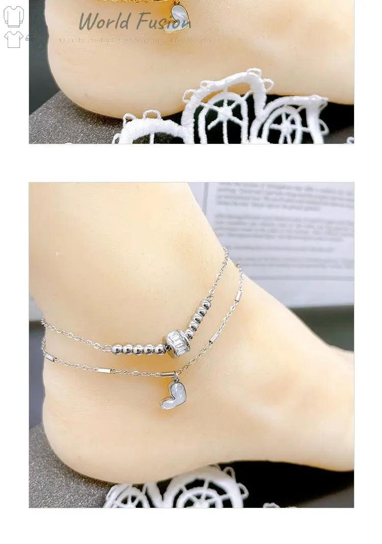 Zircon Transfer Beads Double-circle Anklet - World Fusion